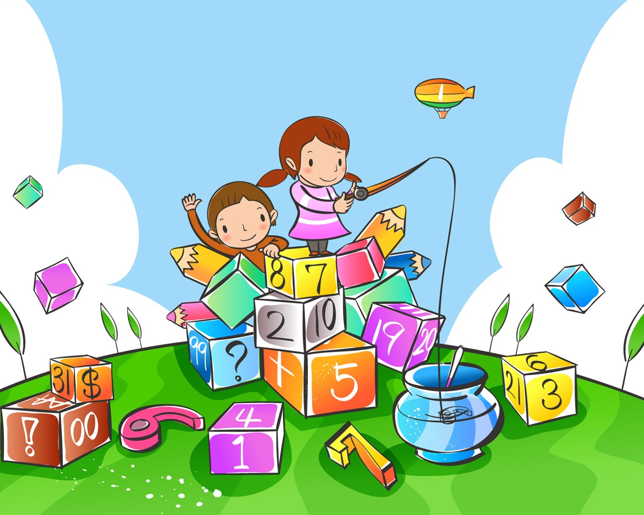 Vector cartoon childhood wallpaper (2) #13 - 1280x1024
