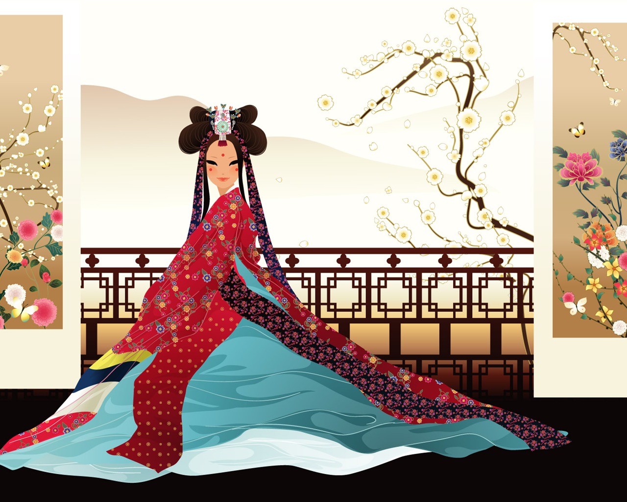 韓国人女性 (1) のベクトルの壁紙 #2 - 1280x1024
