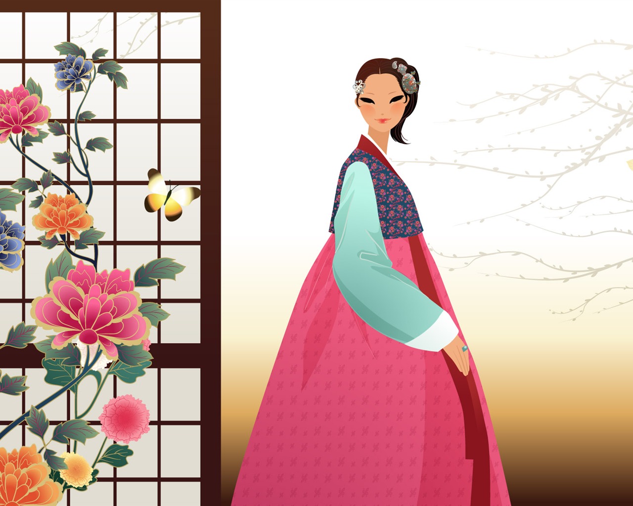 韓国人女性 (1) のベクトルの壁紙 #6 - 1280x1024