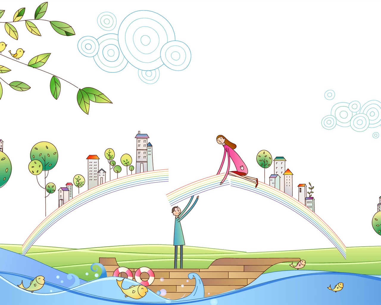 Vector cartoon lovers wallpaper (1) #9 - 1280x1024