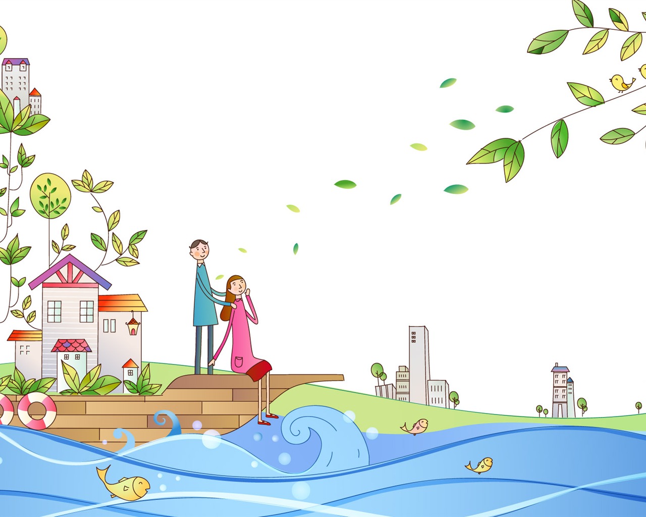 Vector cartoon lovers wallpaper (1) #13 - 1280x1024
