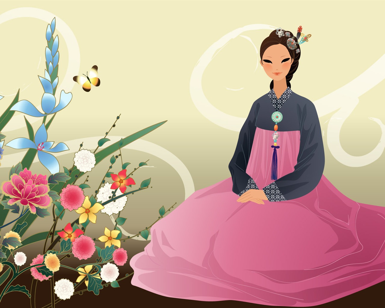 Vector wallpaper of Korean women (2) #17 - 1280x1024