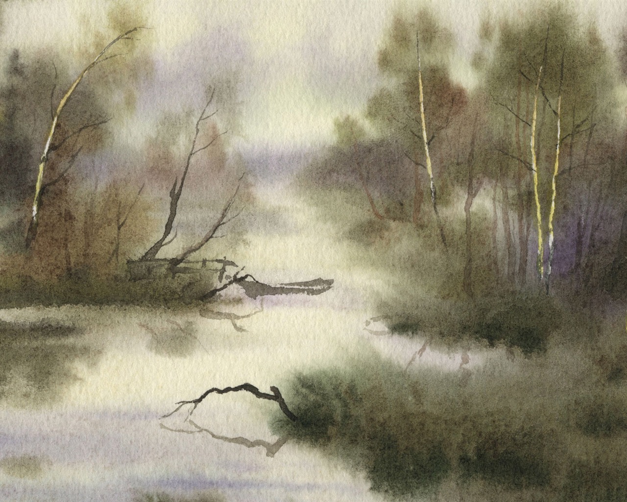 Watercolor landscape hand-painted wallpaper (2) #1 - 1280x1024