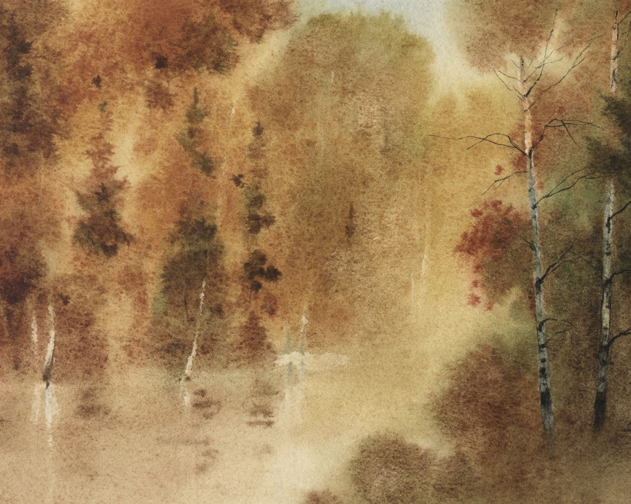 Watercolor landscape hand-painted wallpaper (2) #2 - 1280x1024
