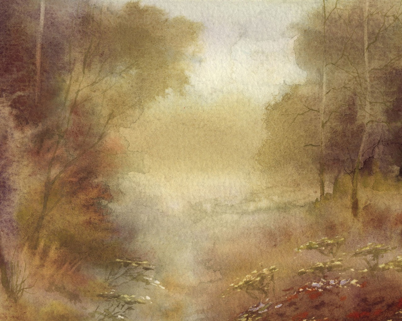 Watercolor landscape hand-painted wallpaper (2) #4 - 1280x1024