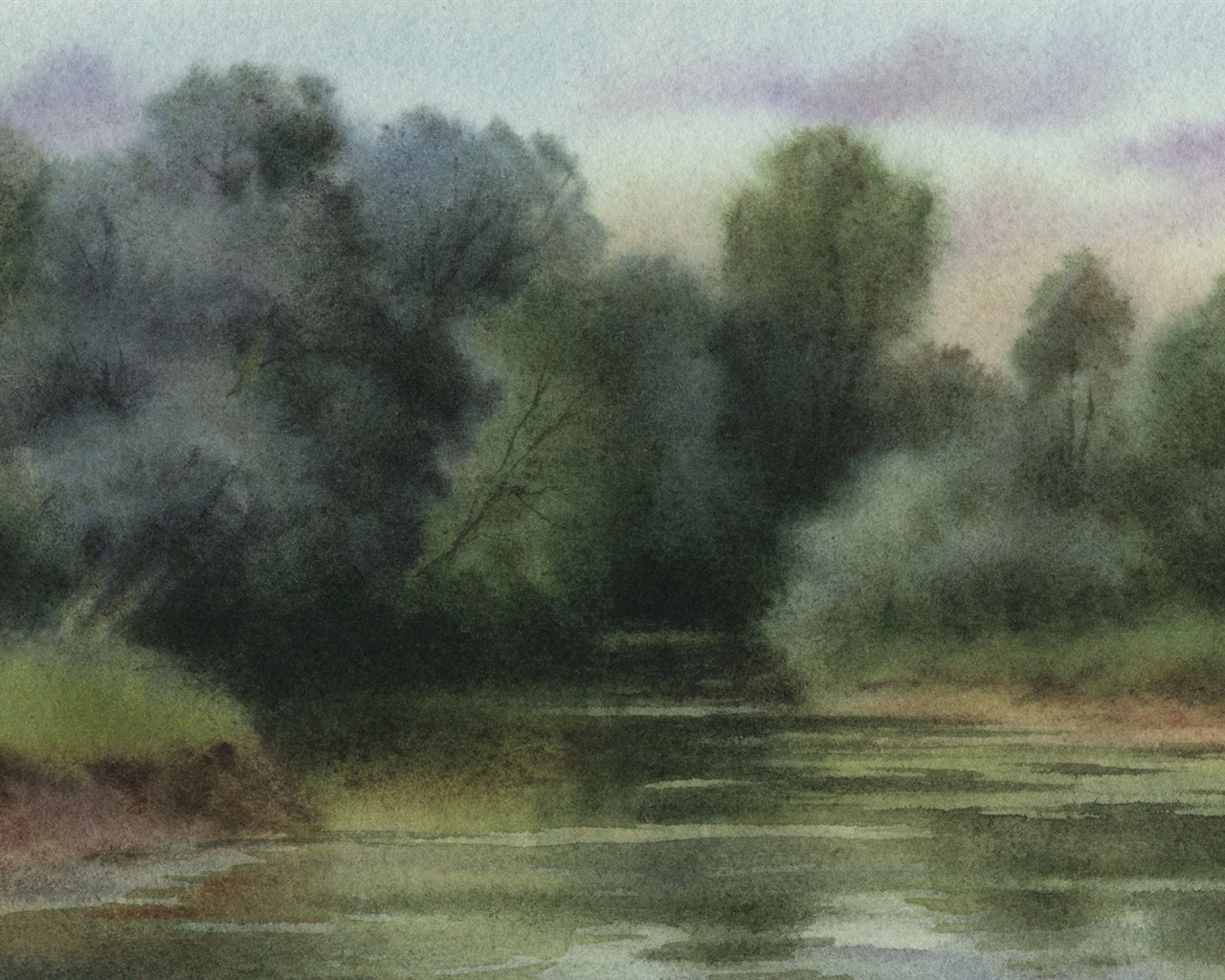 Watercolor landscape hand-painted wallpaper (2) #11 - 1280x1024