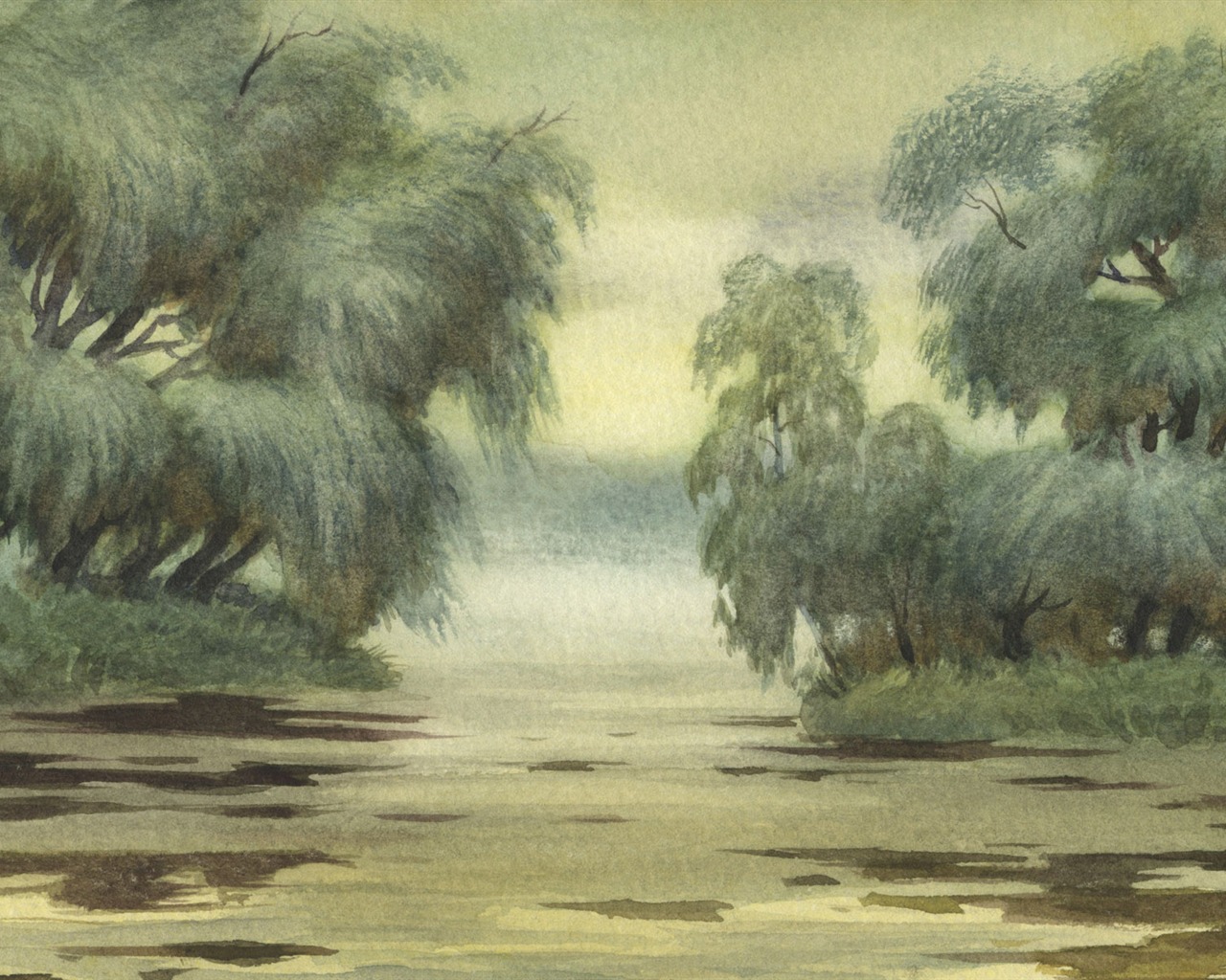 Watercolor landscape hand-painted wallpaper (2) #14 - 1280x1024