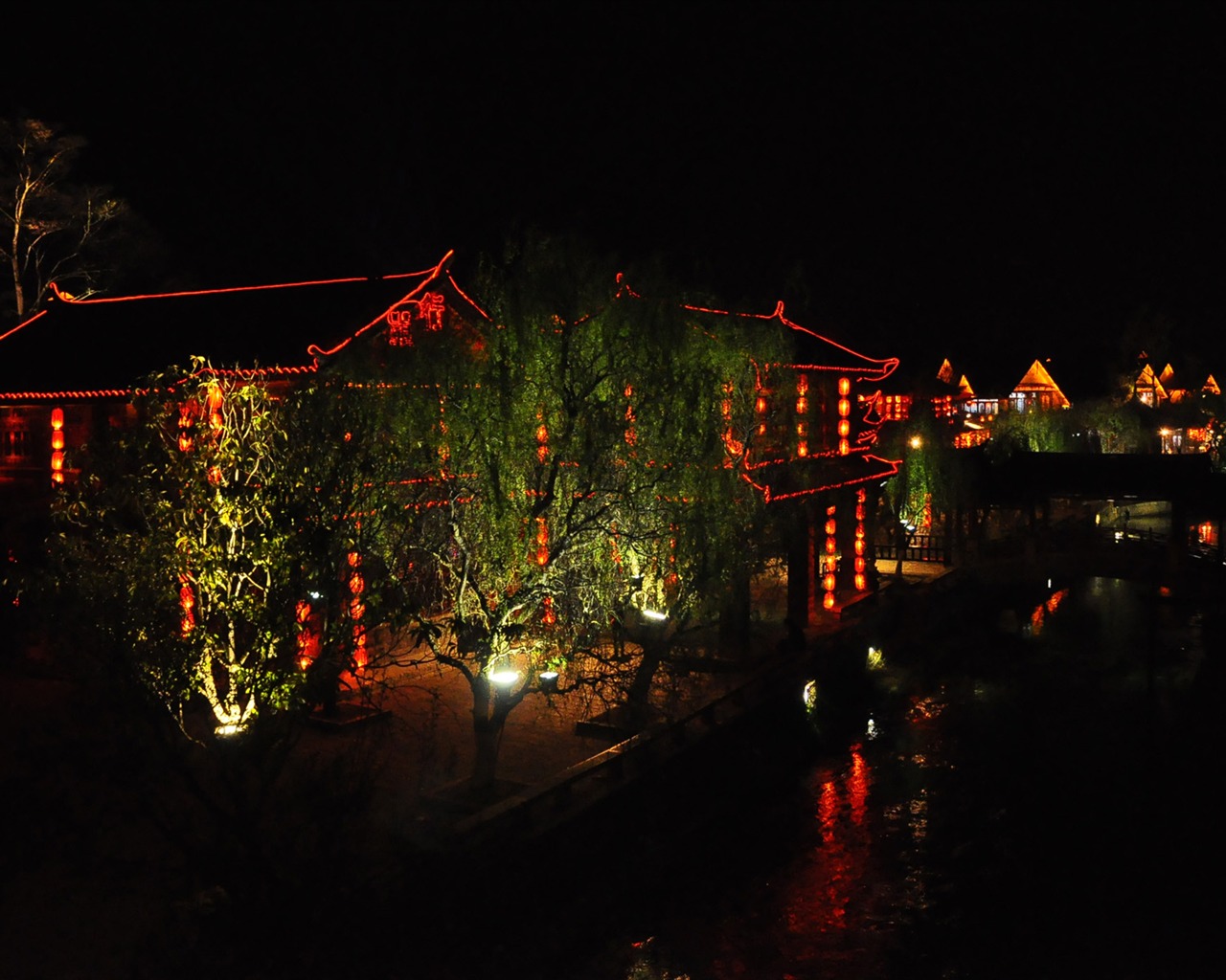 Starobylé město Lijiang Night (Staré Hong OK práce) #10 - 1280x1024