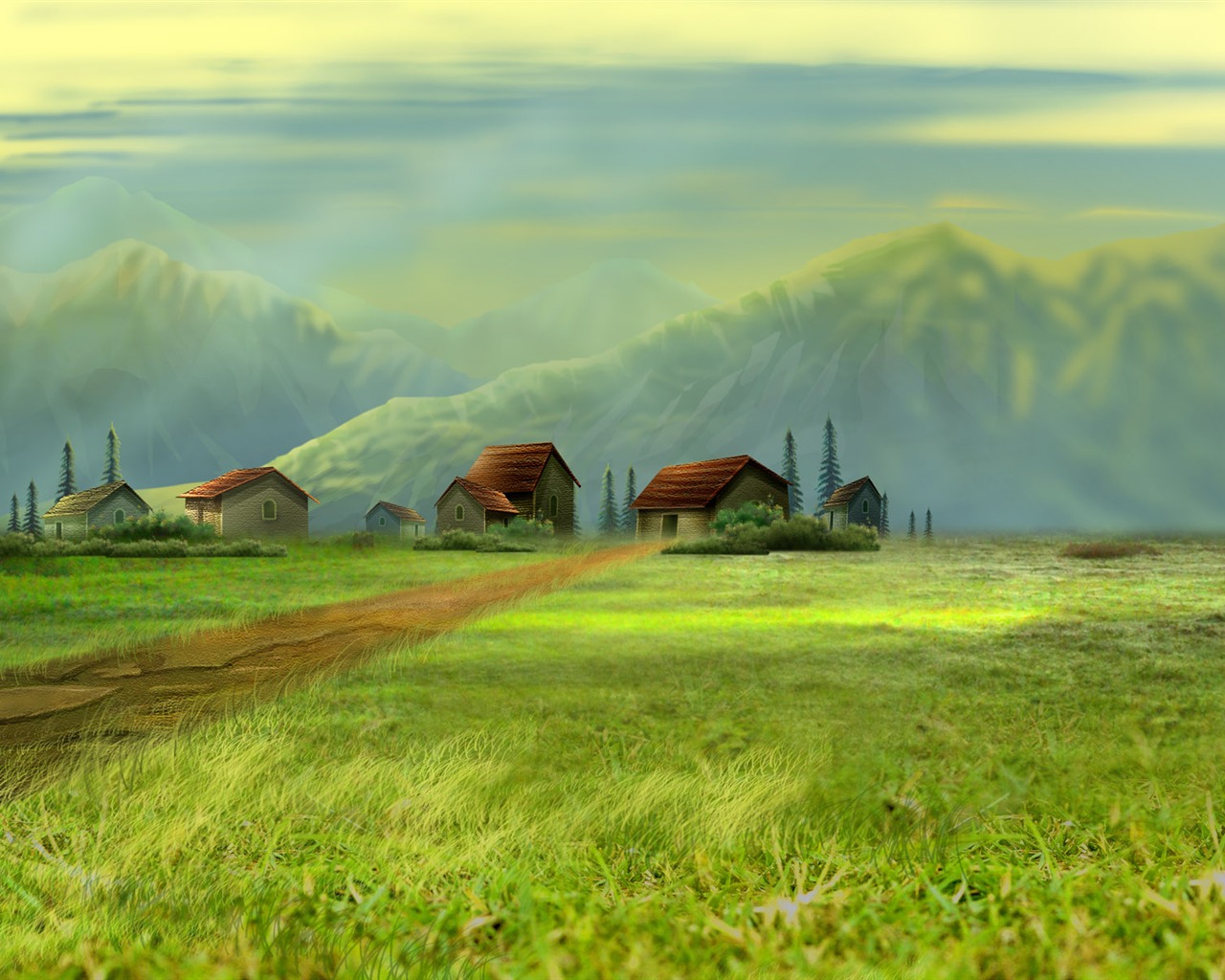Colorful hand-painted wallpaper landscape ecology (3) #13 - 1280x1024