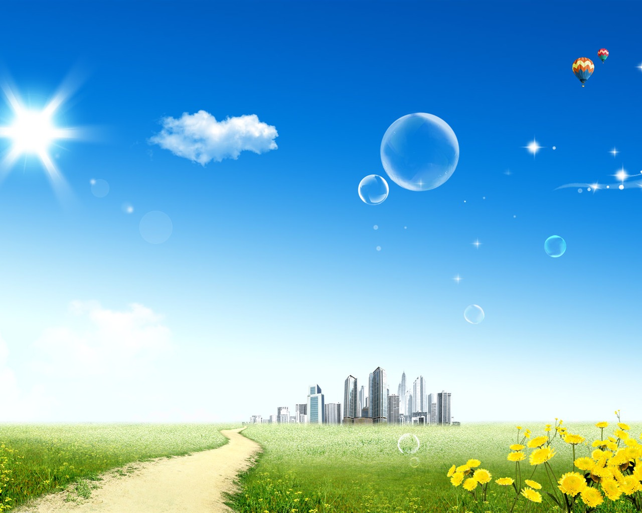 Photoshop sunny summer landscape wallpaper (1) #4 - 1280x1024