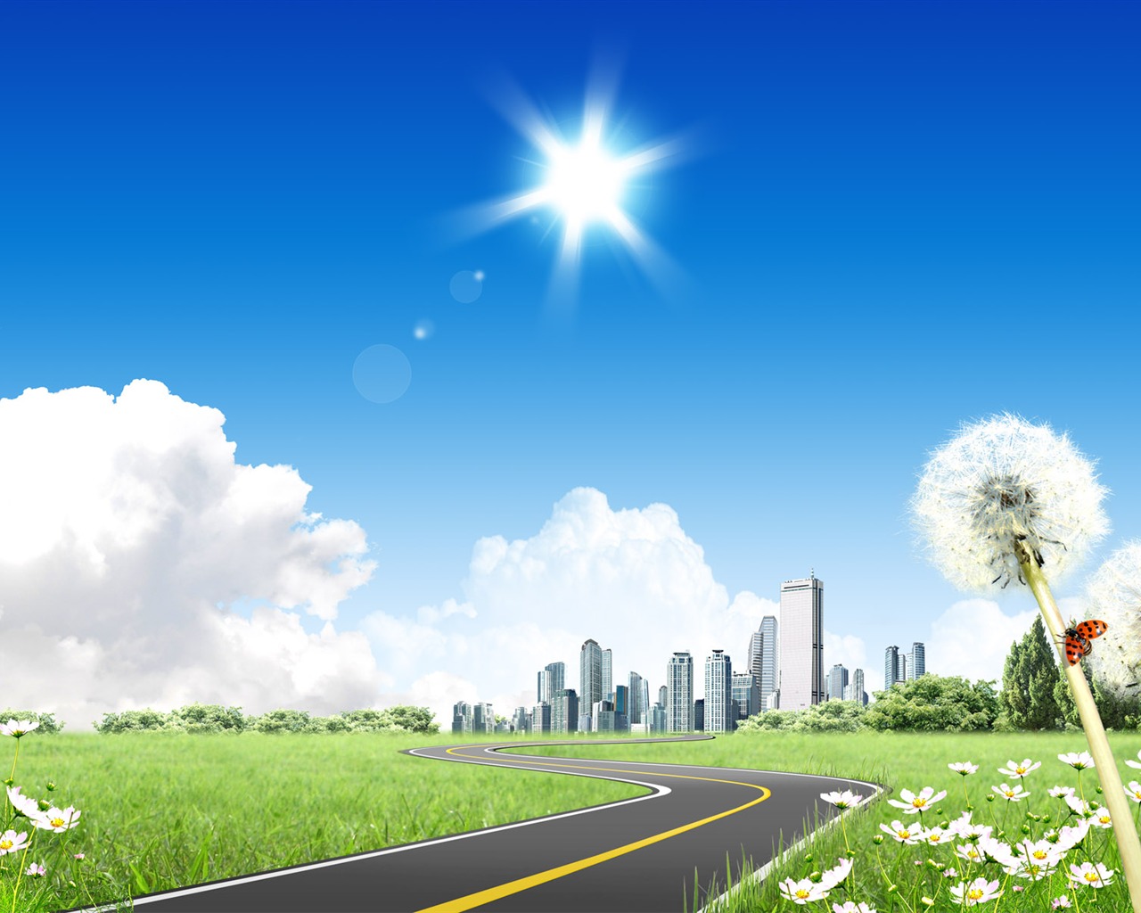 Photoshop sunny summer landscape wallpaper (1) #7 - 1280x1024