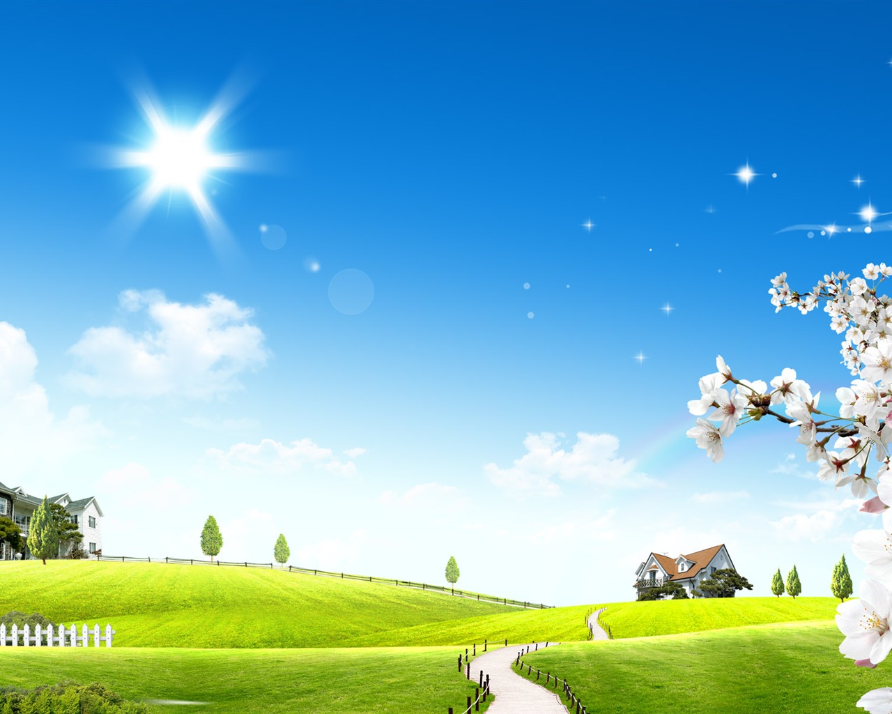 Photoshop sonnigen Sommertag Landschaft Wallpaper (1) #9 - 1280x1024