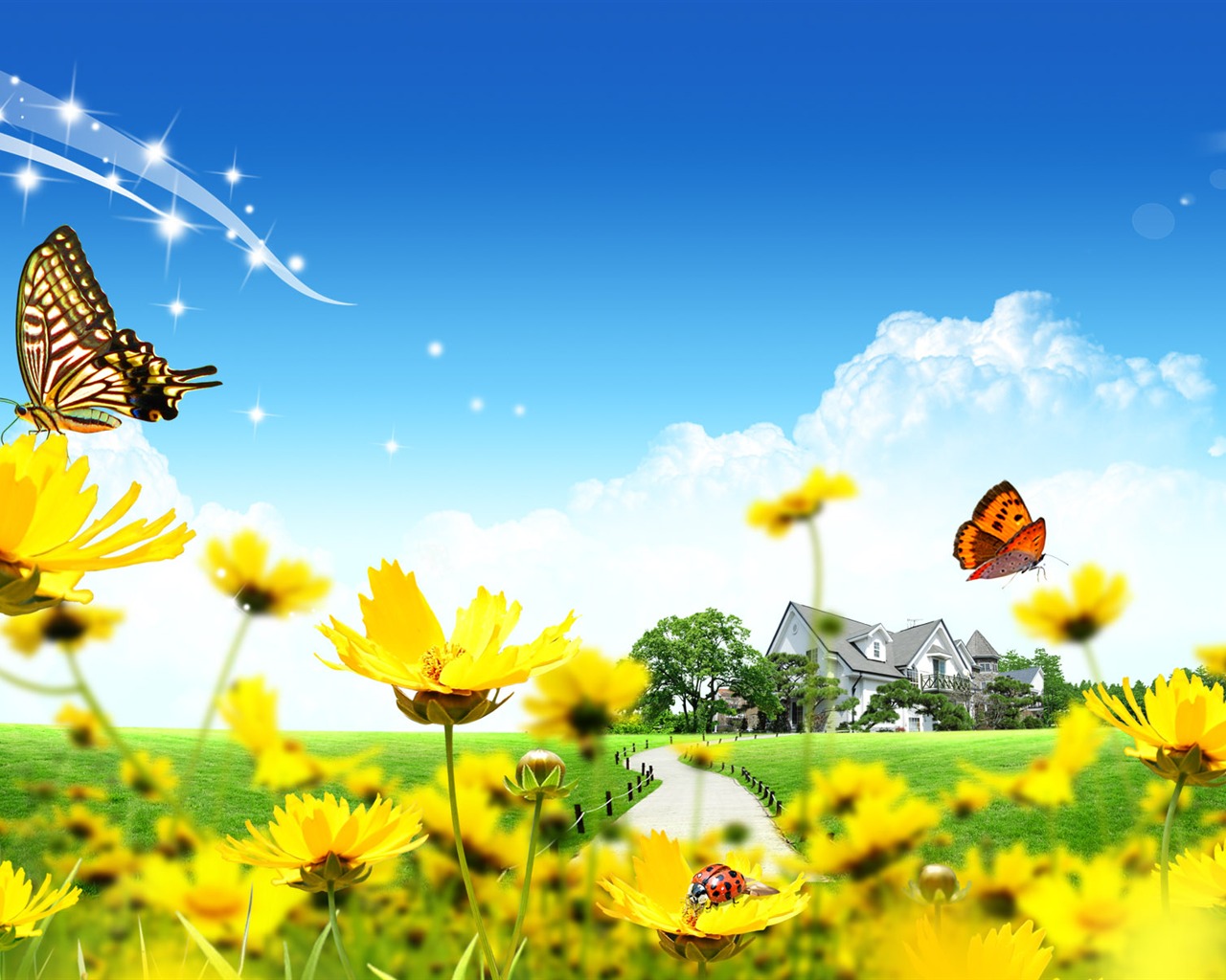 Photoshop sonnigen Sommertag Landschaft Wallpaper (1) #10 - 1280x1024