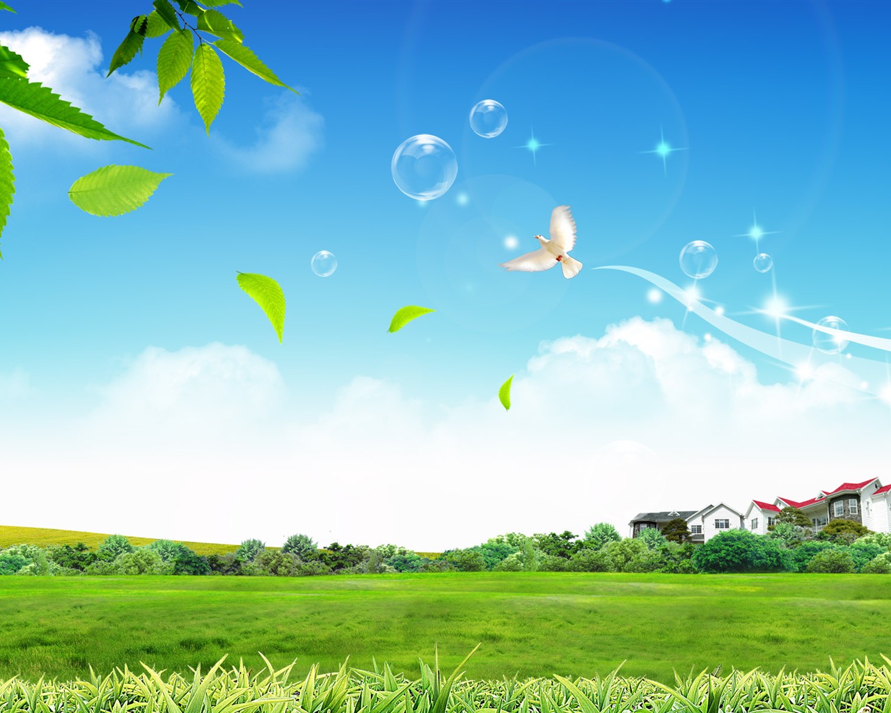 Photoshop sonnigen Sommertag Landschaft Wallpaper (1) #20 - 1280x1024