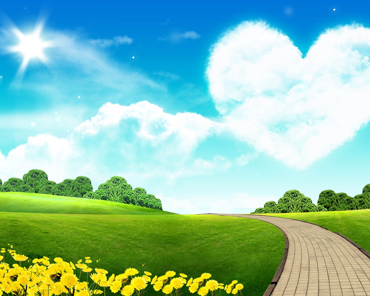 Photoshop sonnigen Sommertag Landschaft Wallpaper (2) #1 - 1280x1024