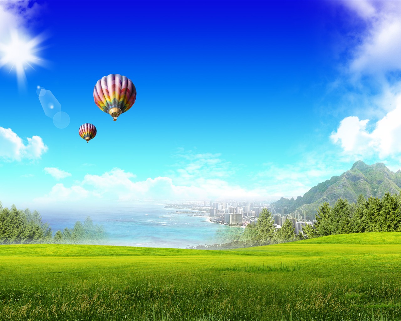 Photoshop sonnigen Sommertag Landschaft Wallpaper (2) #7 - 1280x1024