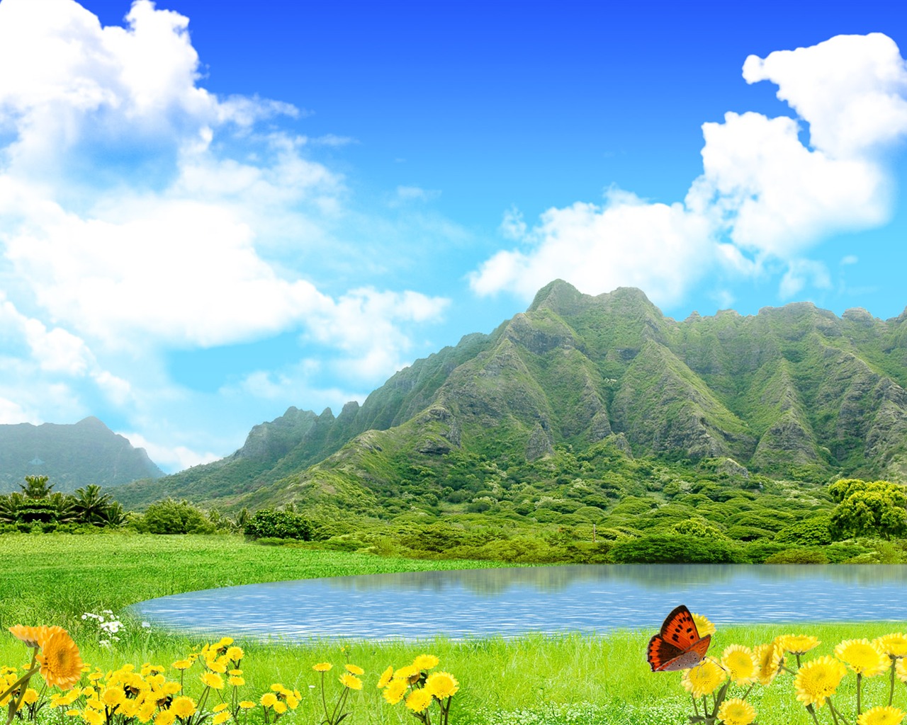 Photoshop sonnigen Sommertag Landschaft Wallpaper (2) #14 - 1280x1024