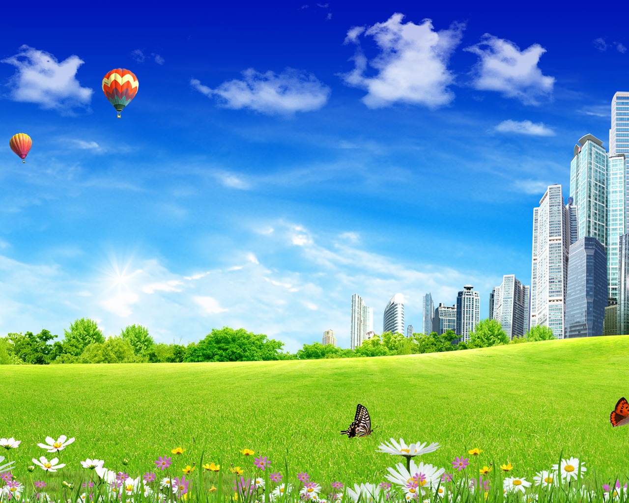 Photoshop sonnigen Sommertag Landschaft Wallpaper (2) #15 - 1280x1024