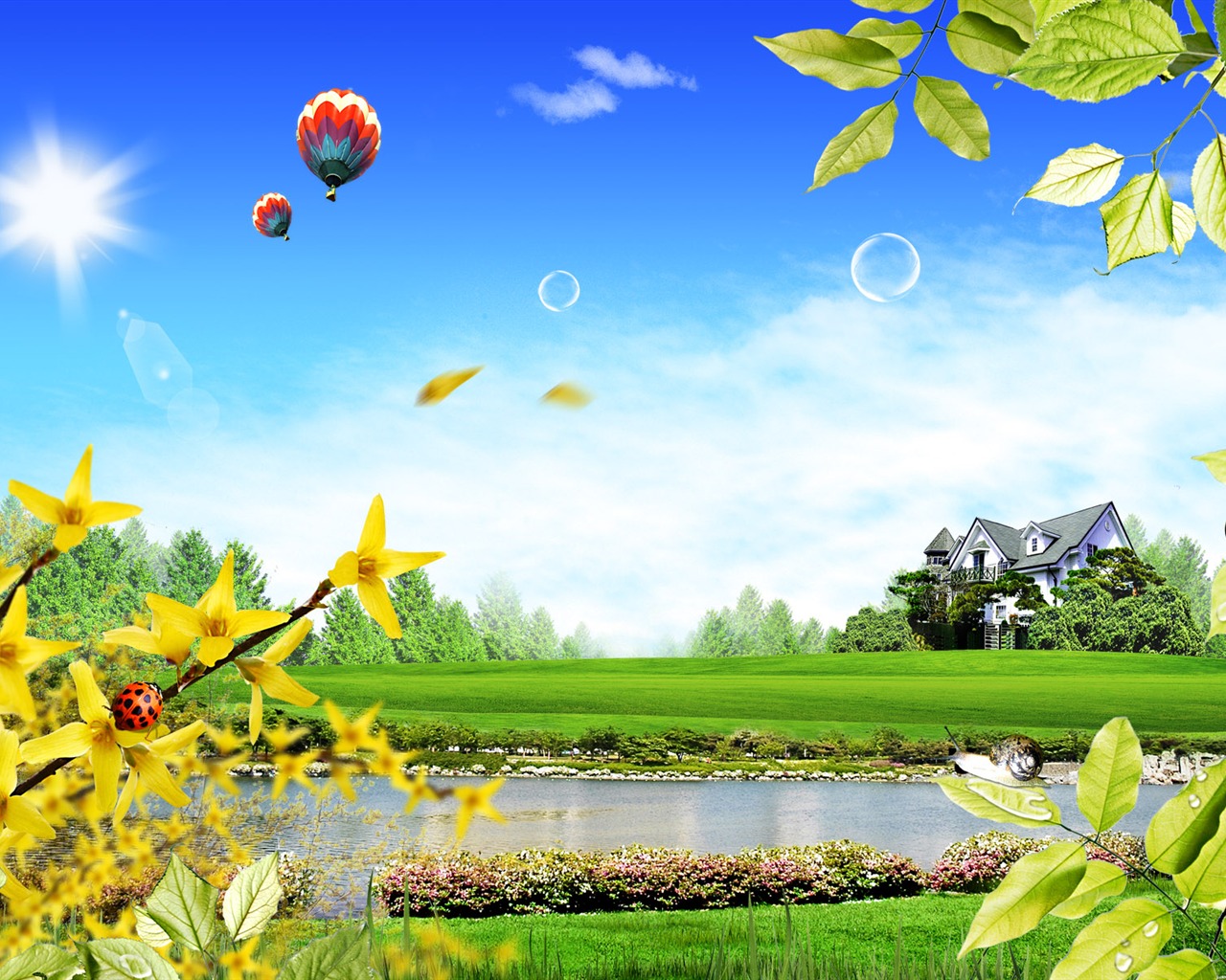 Photoshop sonnigen Sommertag Landschaft Wallpaper (2) #17 - 1280x1024