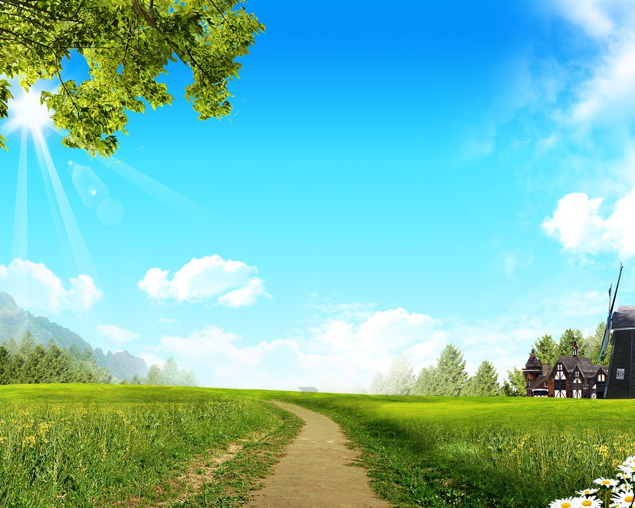 Photoshop sonnigen Sommertag Landschaft Wallpaper (2) #19 - 1280x1024