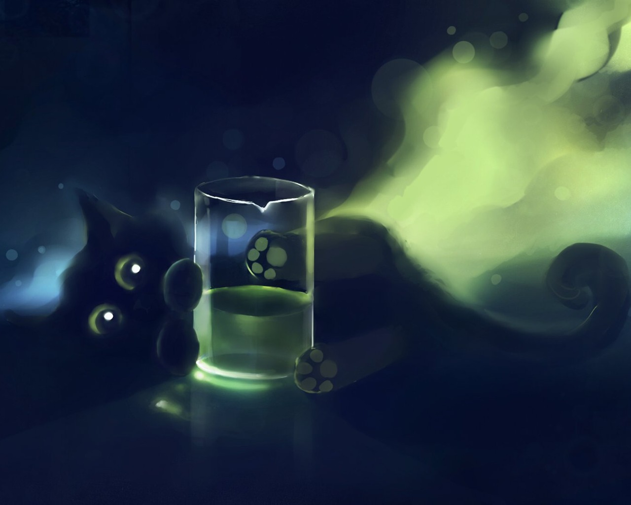 Apofiss 작은 검은 고양이 벽지 수채화 삽화 #3 - 1280x1024