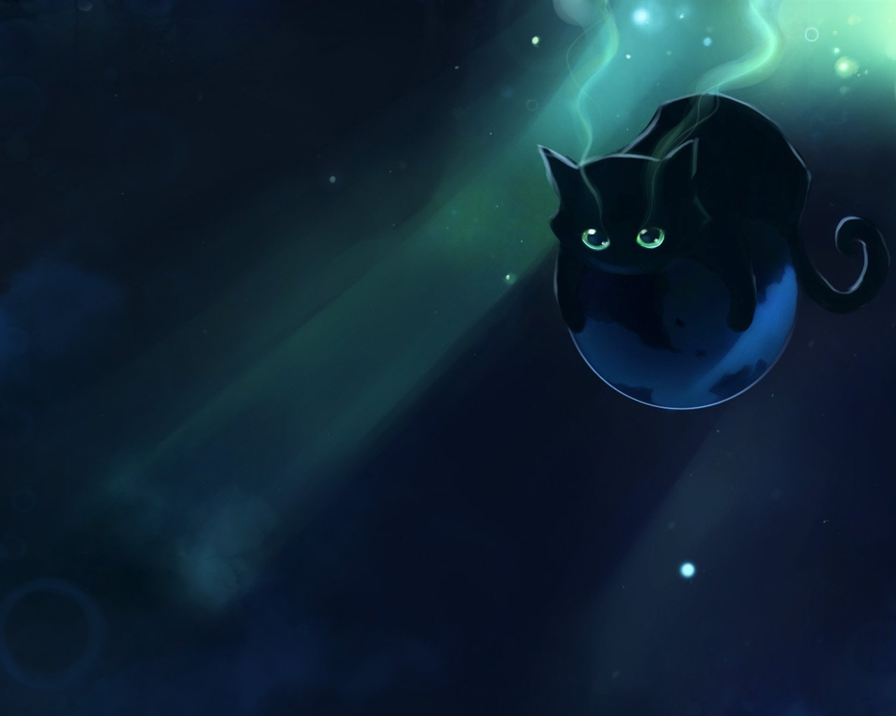 Apofiss 작은 검은 고양이 벽지 수채화 삽화 #4 - 1280x1024