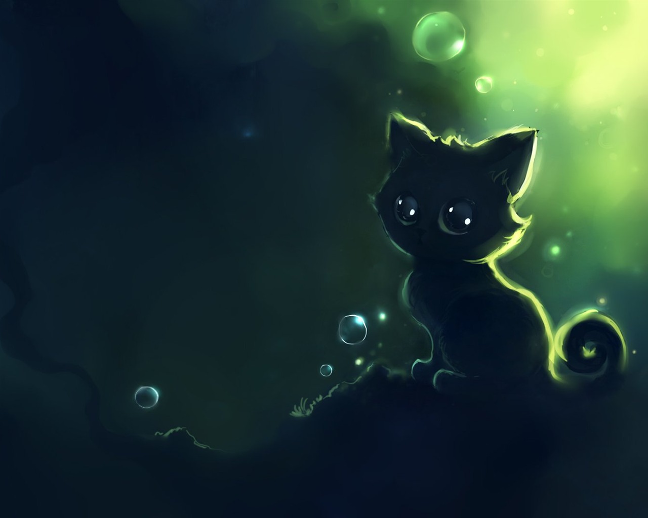 Apofiss kleine schwarze Katze Tapeten Aquarell Abbildungen #7 - 1280x1024