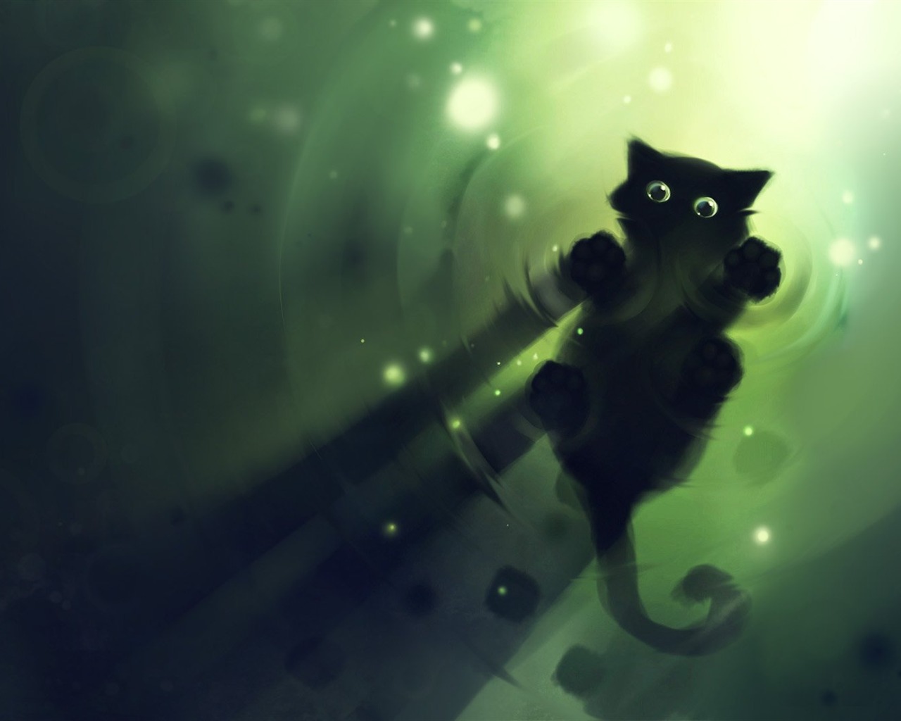 Apofiss malá černá kočka tapety akvarel ilustrací #9 - 1280x1024