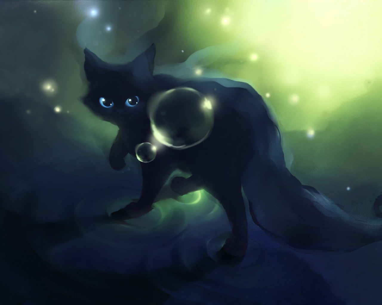 Apofiss malá černá kočka tapety akvarel ilustrací #12 - 1280x1024