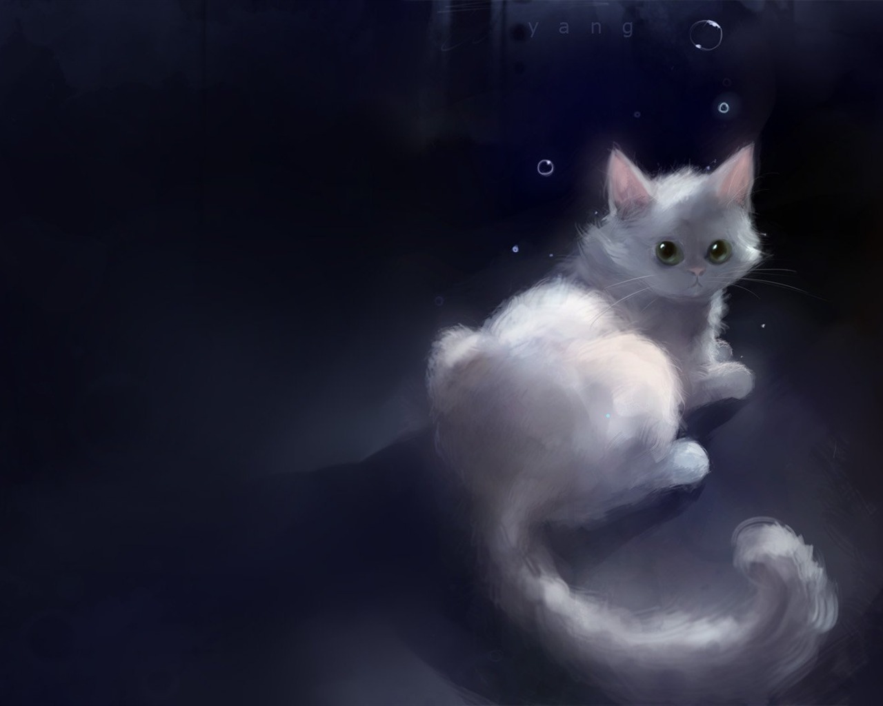 Apofiss 작은 검은 고양이 벽지 수채화 삽화 #20 - 1280x1024