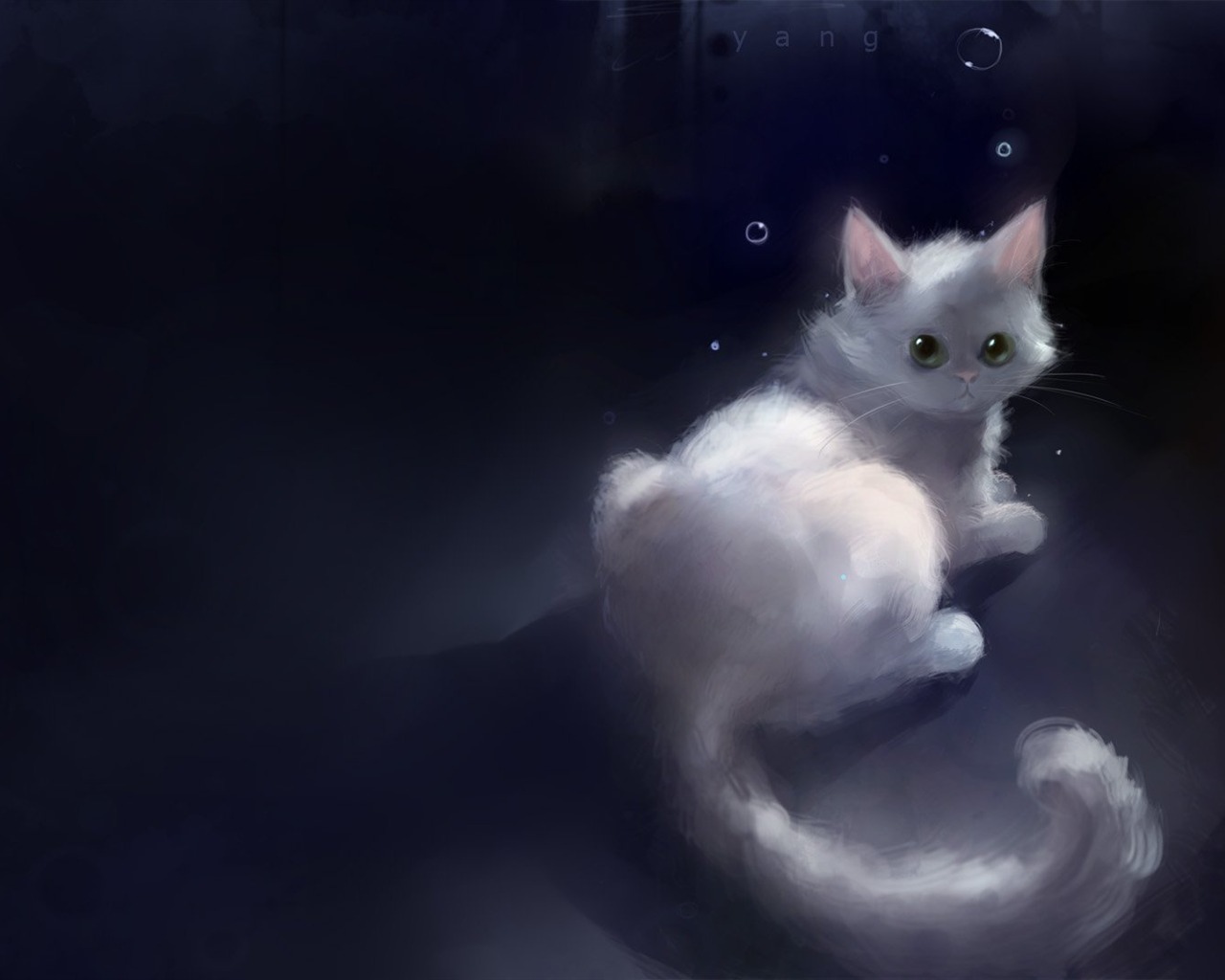 Apofiss水彩插画 小黑猫壁纸20 - 1280x1024