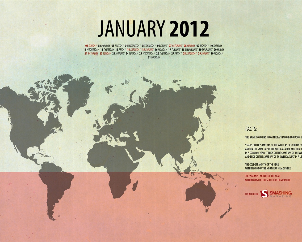 2012年1月 月曆壁紙 #10 - 1280x1024