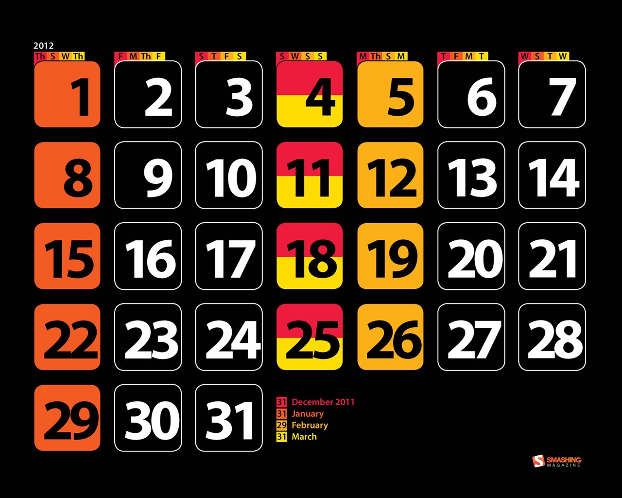 2012年1月 月曆壁紙 #11 - 1280x1024