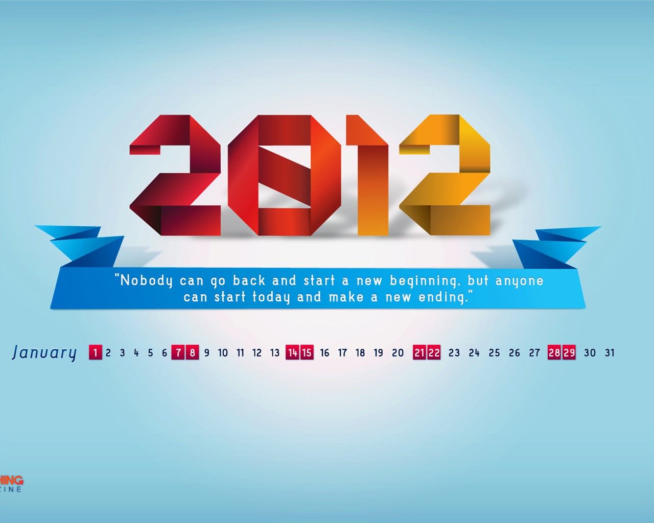 2012年1月 月曆壁紙 #12 - 1280x1024