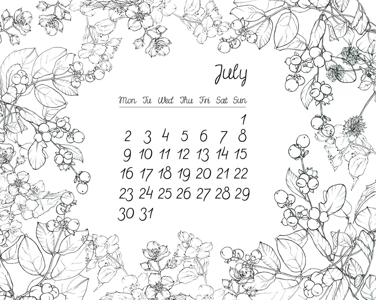2012年7月カレンダー壁紙（1） #14 - 1280x1024
