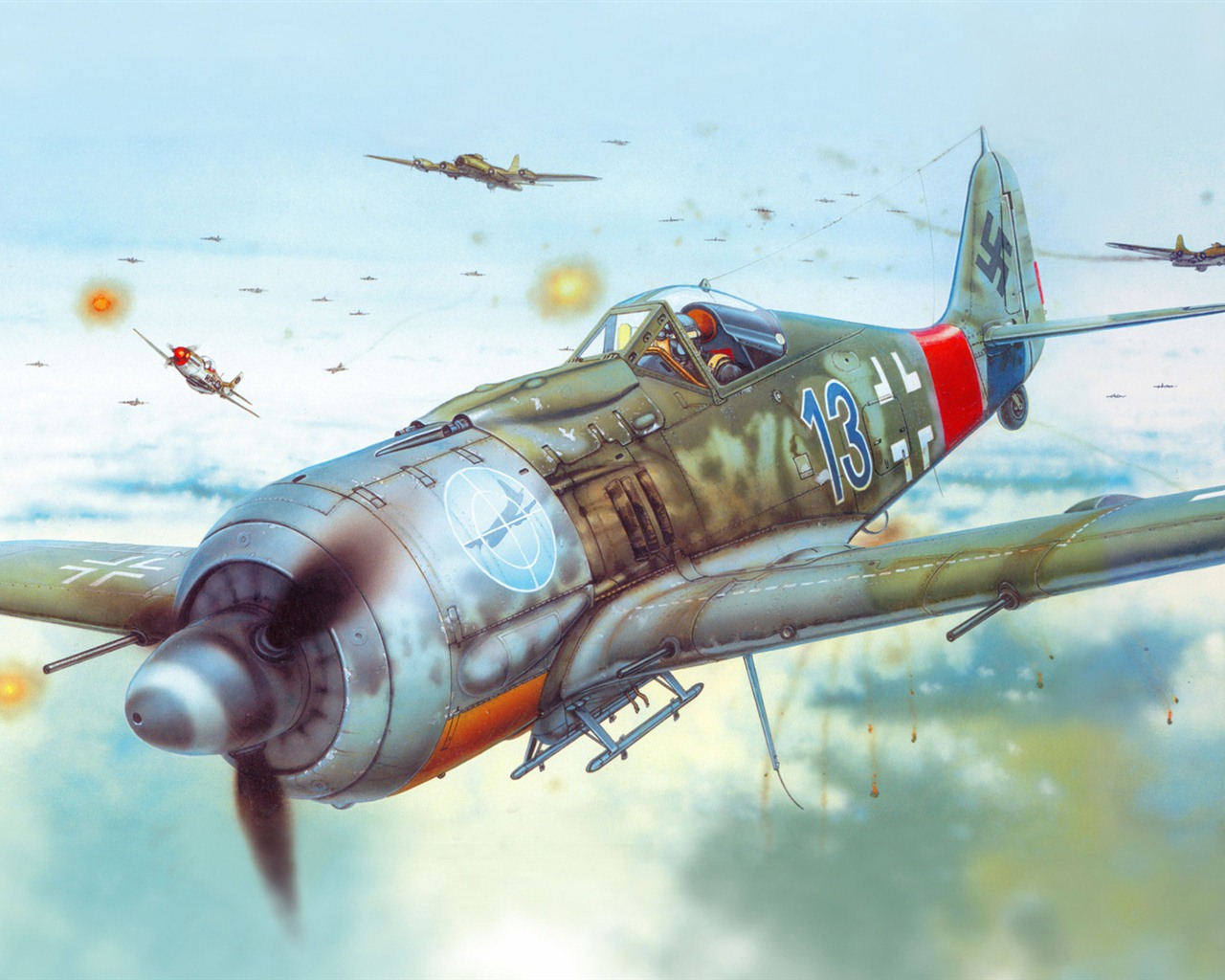 空中飛行的軍用飛機 精美繪畫壁紙 #1 - 1280x1024