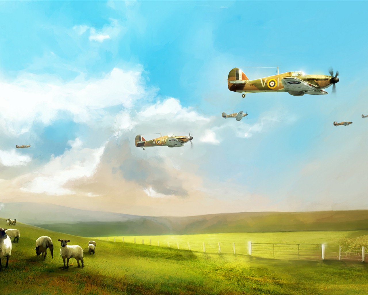 空中飛行的軍用飛機 精美繪畫壁紙 #8 - 1280x1024