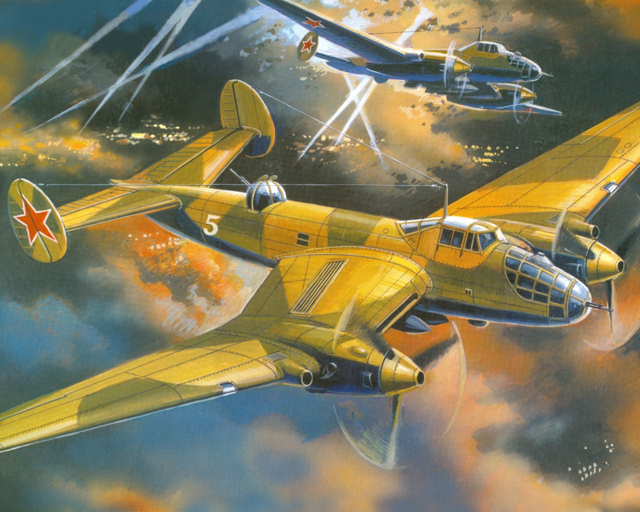 空中飛行的軍用飛機 精美繪畫壁紙 #18 - 1280x1024