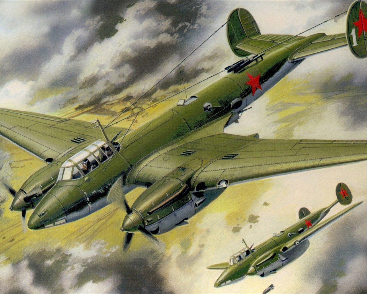 空中飛行的軍用飛機 精美繪畫壁紙 #19 - 1280x1024