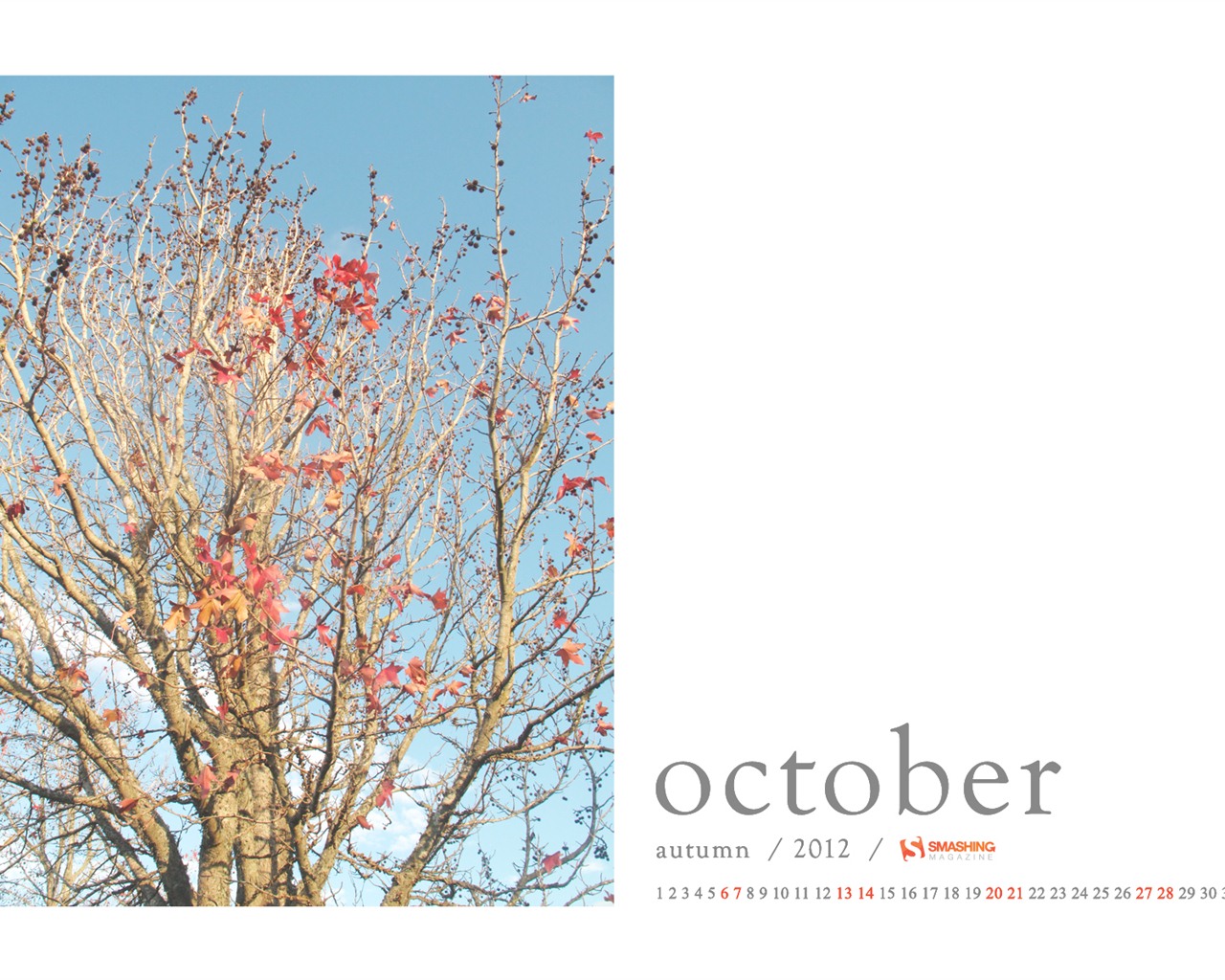 2012年10月 月曆壁紙(一) #6 - 1280x1024