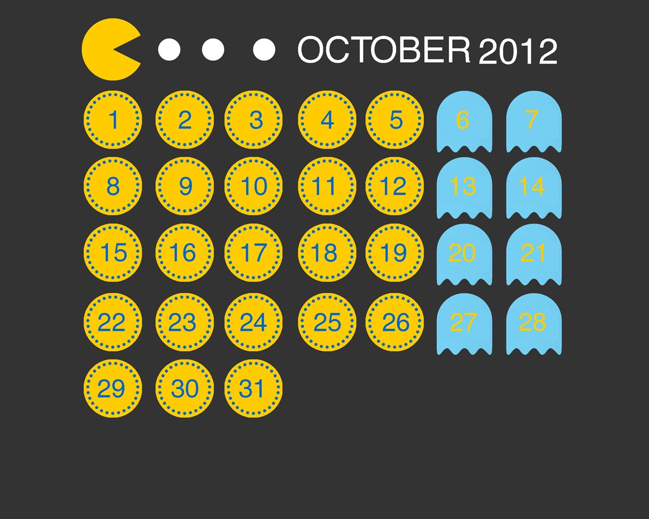 2012年10月カレンダー壁紙（2） #2 - 1280x1024