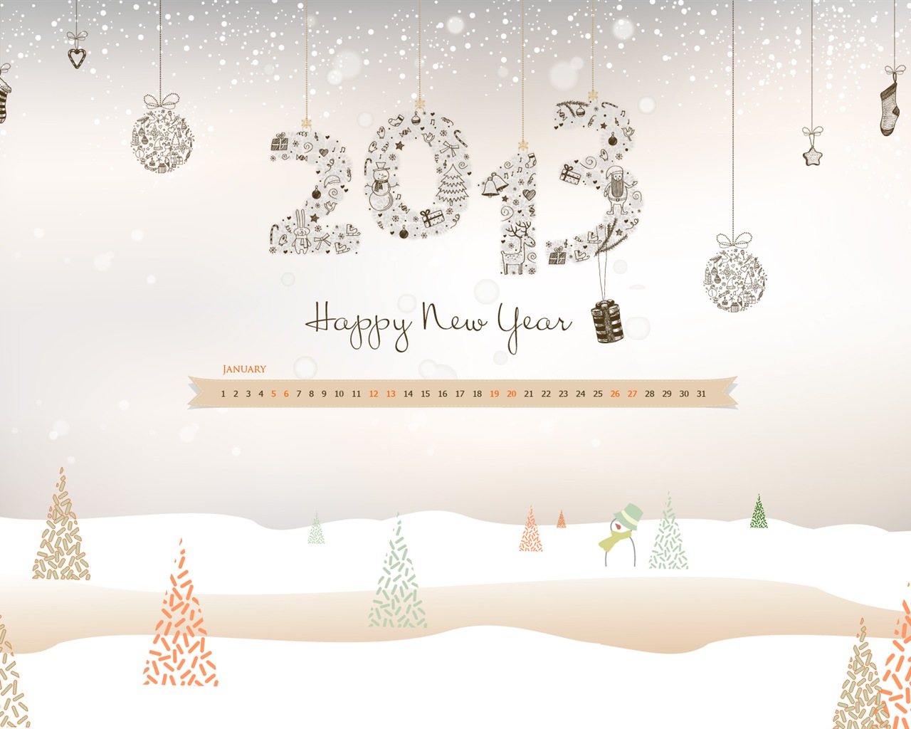 January 2013 Calendar wallpaper (2) #1 - 1280x1024