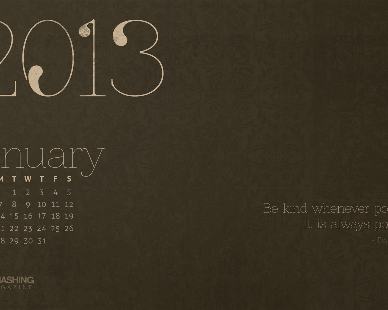 Janvier 2013 Calendrier fond d'écran (2) #7 - 1280x1024