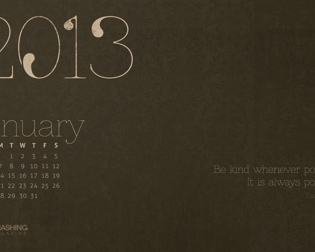 2013年1月 月曆壁紙(二) #7 - 1280x1024