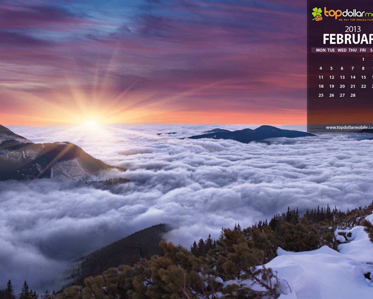 February 2013 Calendar wallpaper (1) #2 - 1280x1024