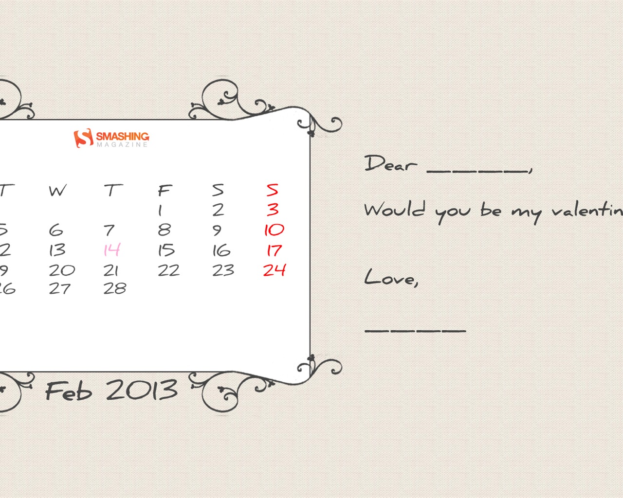 02 2013 Calendar fondo de pantalla (1) #12 - 1280x1024