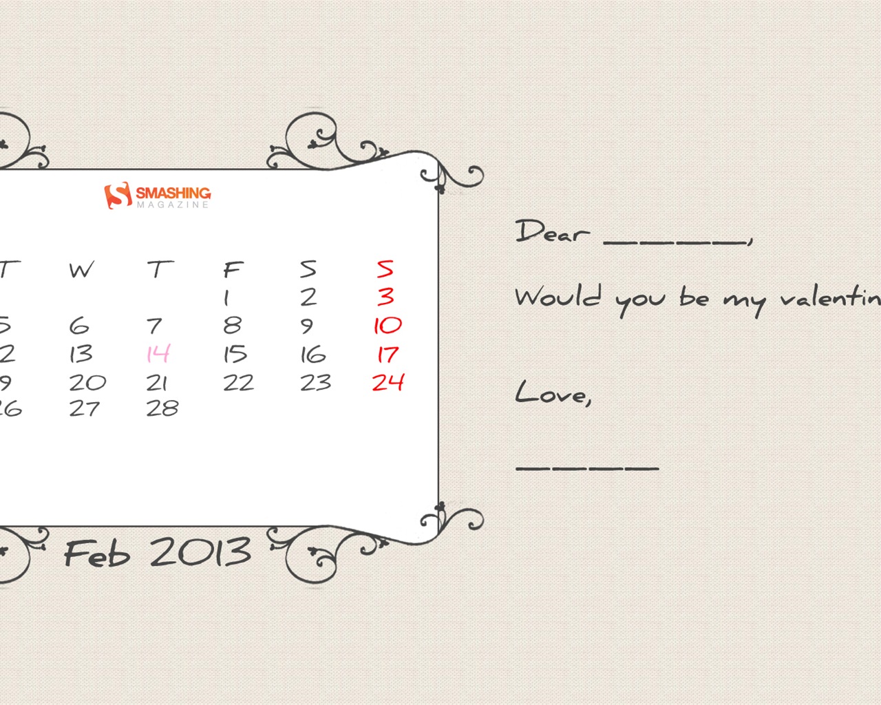 February 2013 Calendar wallpaper (1) #12 - 1280x1024