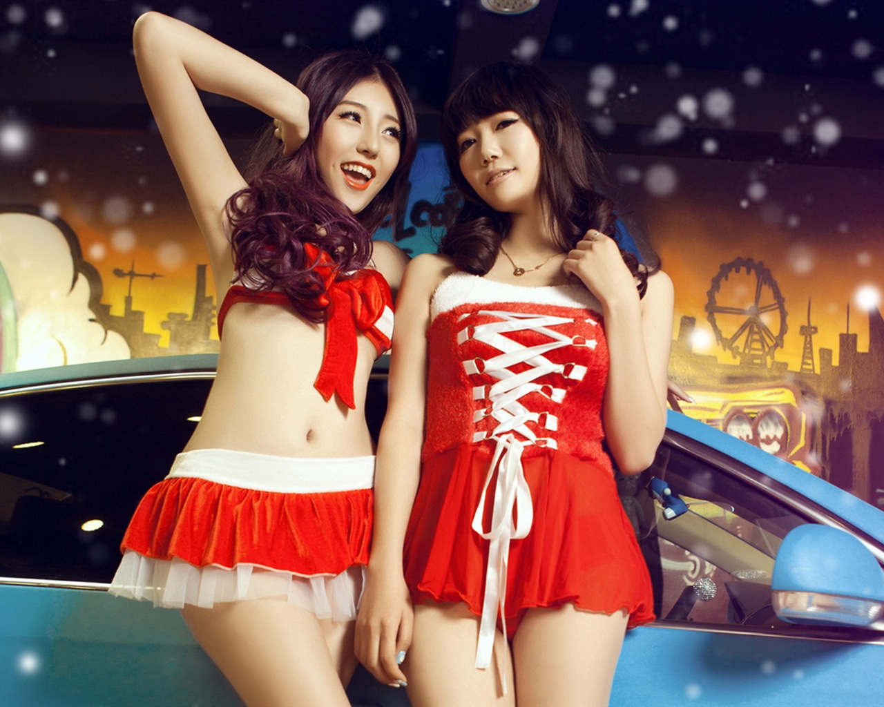 New Year festive red dress beautiful car models HD wallpapers #1 - 1280x1024