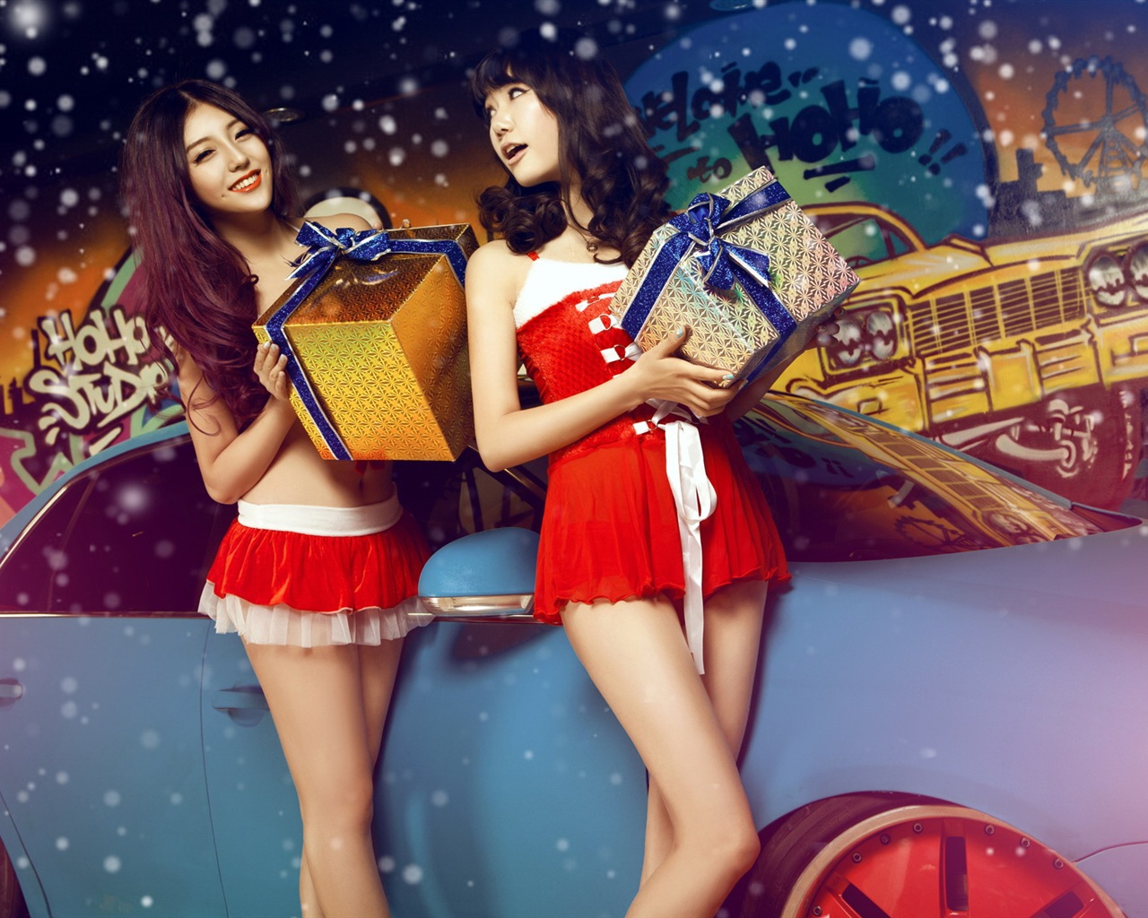 New Year festive red dress beautiful car models HD wallpapers #4 - 1280x1024