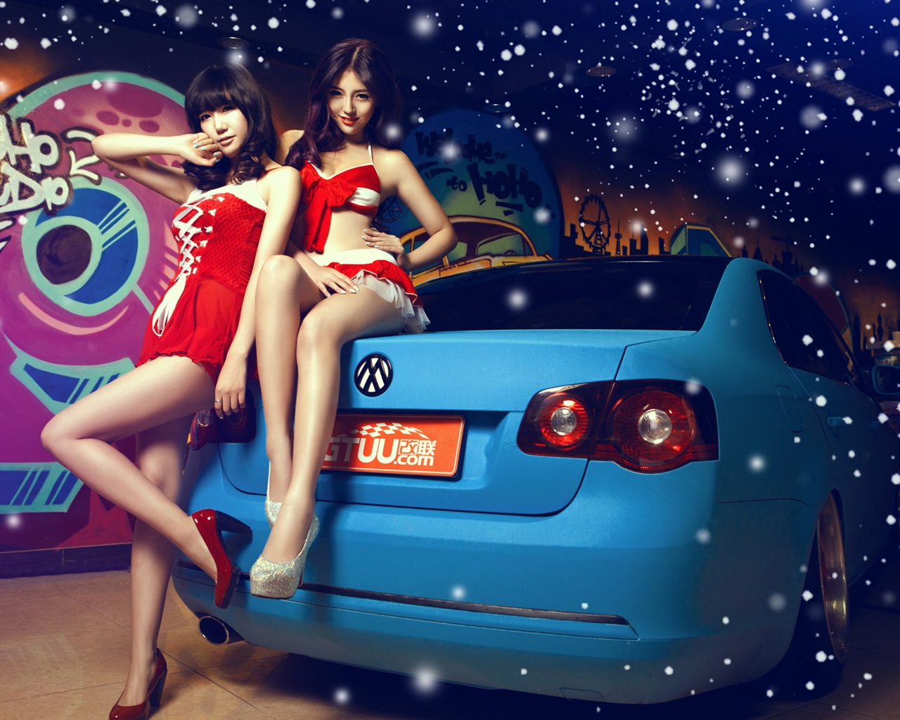 New Year festive red dress beautiful car models HD wallpapers #6 - 1280x1024